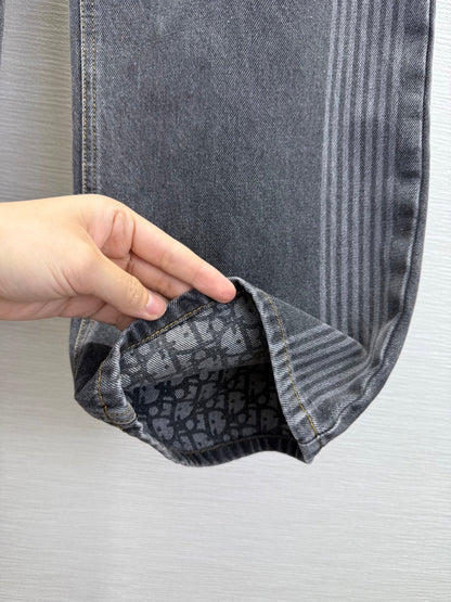 CD 25SS Laser Printed Stripe Pattern Wide-Leg Jeans Dark Gray Cotton 306514