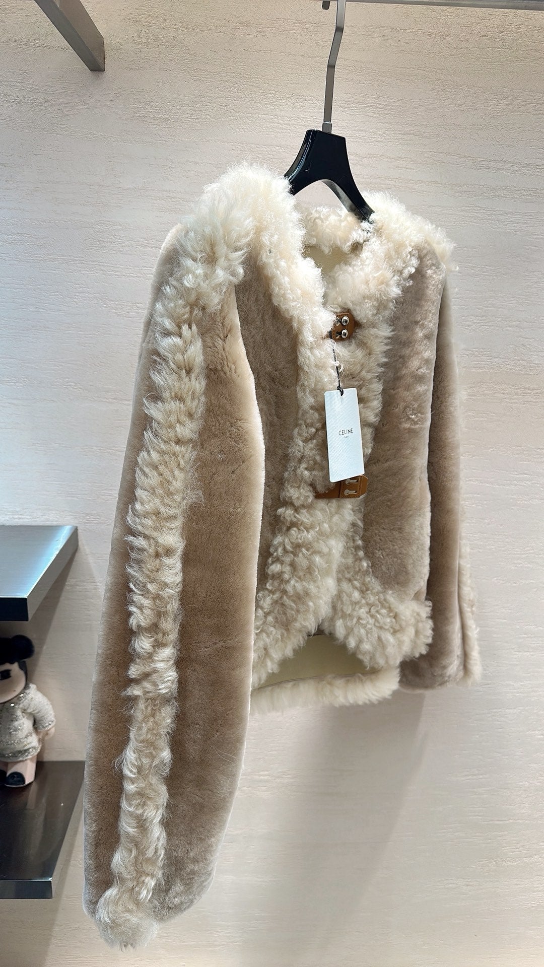 CELINE Shearling Brown Coat with Wool Trim 333327