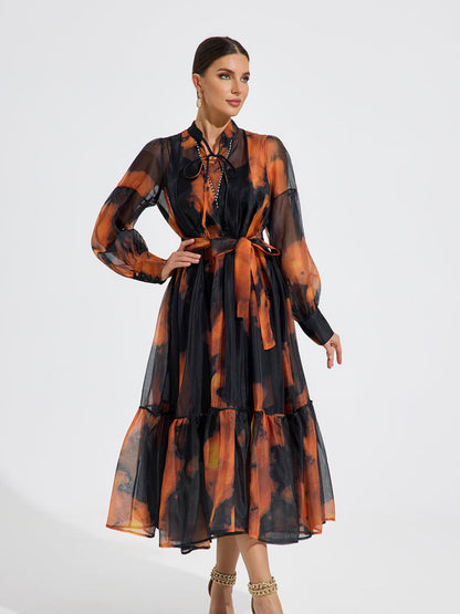 Greta Ember Glow Chiffon Maxi Dress