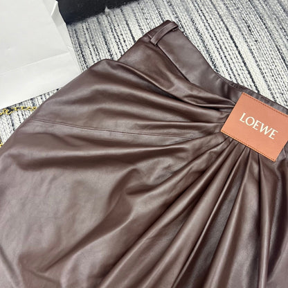 Loewe Wide-Leg Trousers Brown Nappa Leather 348562