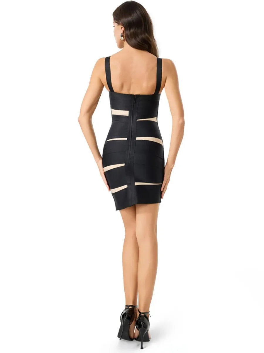 Alejandra Black Contrast-Stripe Bandage Mini Dress