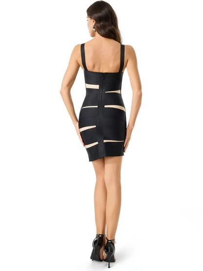 Alejandra Black Contrast-Stripe Bandage Mini Dress