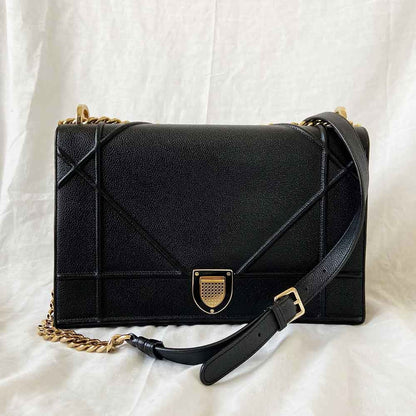 Dior Black Leather Large Diorama Flap Shoulder Bag