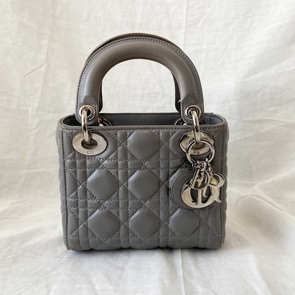 Dior Grey Cannage Leather Mini Lady Dior Tote
