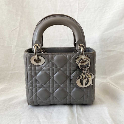 Dior Grey Cannage Leather Mini Lady Dior Tote
