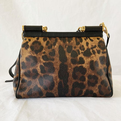 Dolce & Gabbana Leopard Print Leather Medium Miss Sicily Top Handle Bag