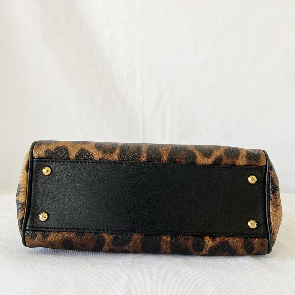 Dolce & Gabbana Leopard Print Leather Medium Miss Sicily Top Handle Bag