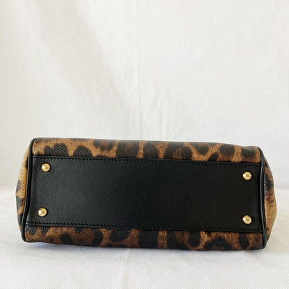 Dolce & Gabbana Leopard Print Leather Medium Miss Sicily Top Handle Bag