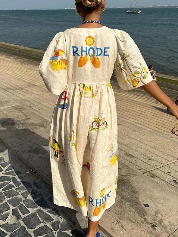 Maxi Dress Lightweight Fabric Folk Floral Print