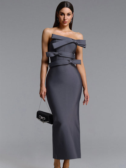 Alma Strapless Bow Bandage Maxi Dress