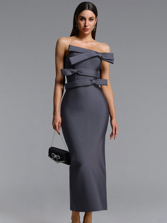 Alma Strapless Bow Bandage Maxi Dress
