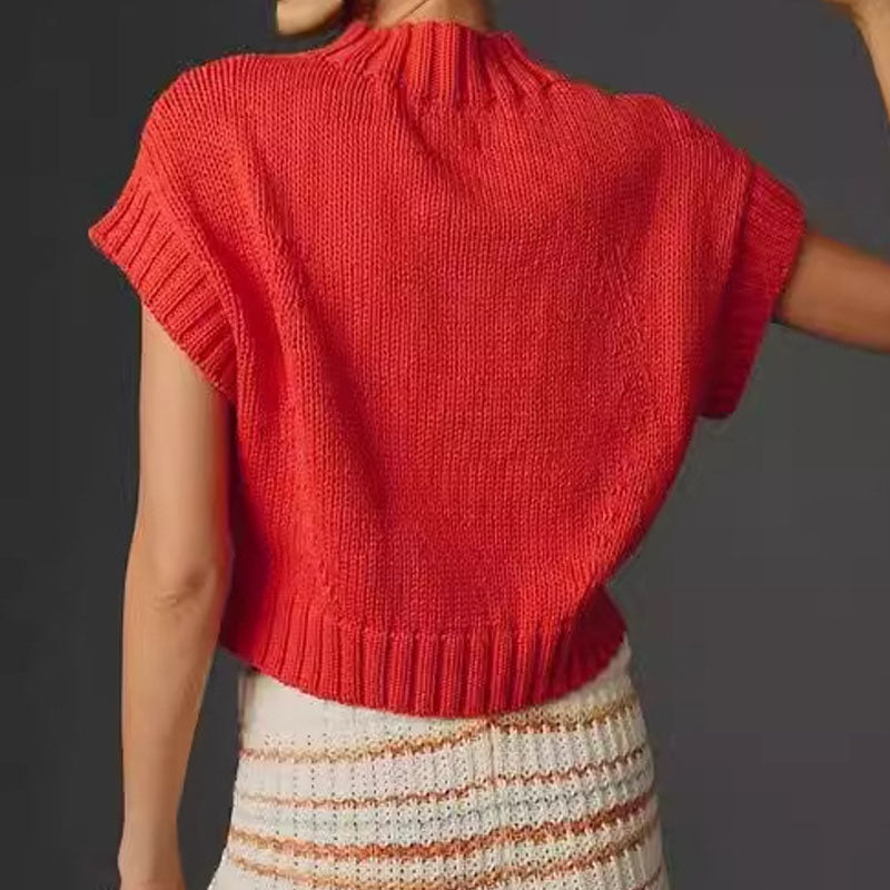 Simple Knit Heart Short Sleeve Sweater