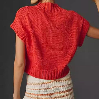 Simple Knit Heart Short Sleeve Sweater