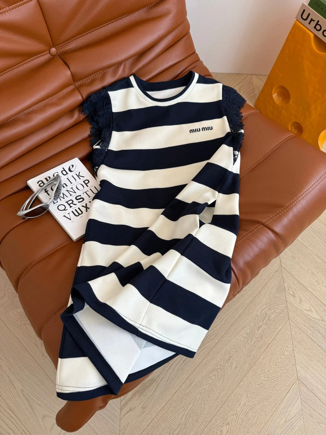MIU NAVY DRESS WITH WIDE STRIPES 265712