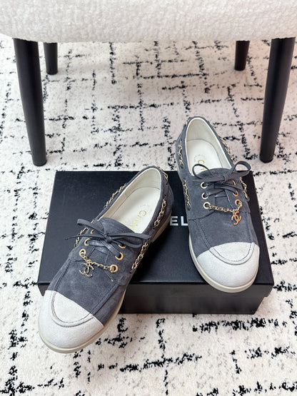 CC Cruise 25/26 Moccasins White Slate Blue Gray Suede