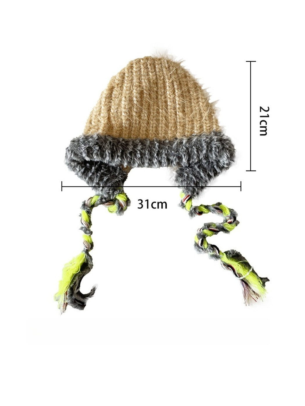 Haila - Winter Color Block Knitted Beanie with Tassel Braids
