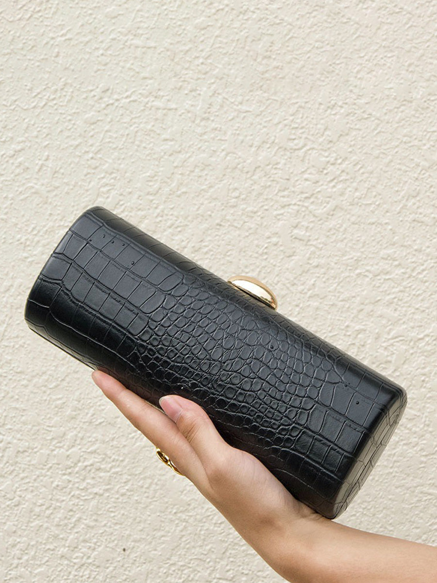 Seraphina Crocodile-embossed Cylindrical Clutch