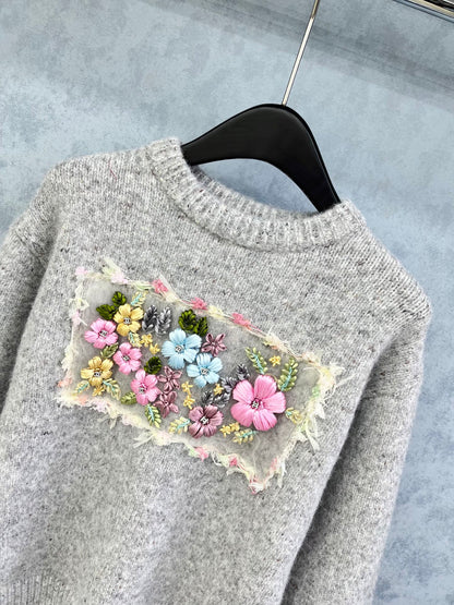 CC 2025 Flower Sweater Gray mix Colors Wool 325844