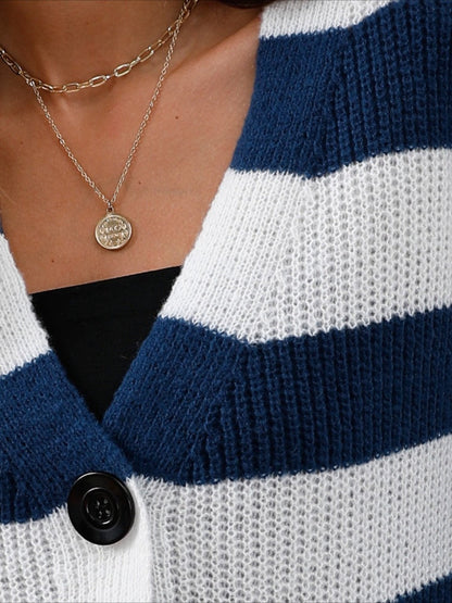 Crosa - Color-blocked Striped Knitted Cardigan with Buttons