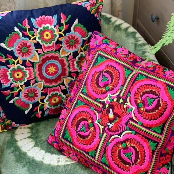 Traditional Embroidery Cushion Cover Retro Embroidery Pillow  Cotton And Linen Cushion Cover