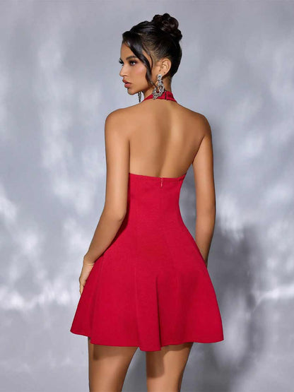 Helena Hanging Neck Backless Mini Dress
