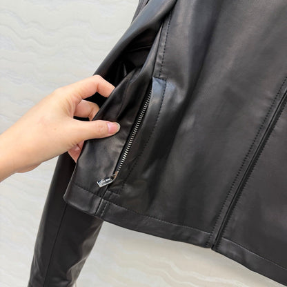 Miu SS26 Nappa Leather Jacket Stripes Black Lambskin 351110