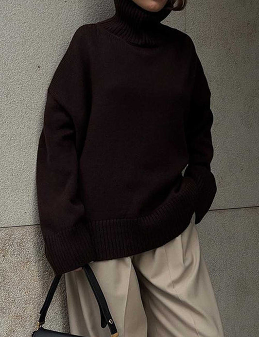 Winter High Neck Solid Color Knit Sweater