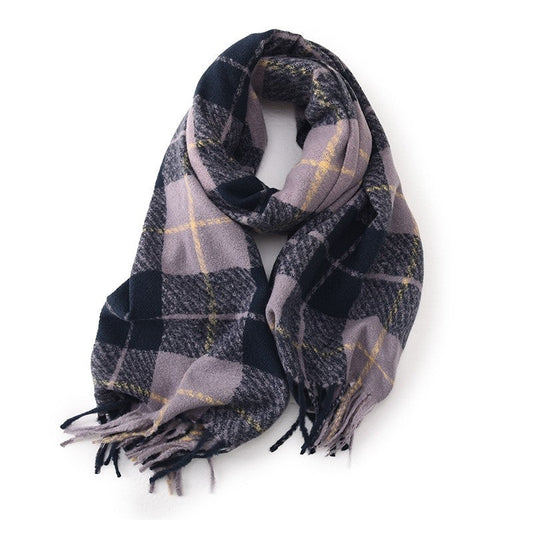 Color Block Plaid Fringe Scarf