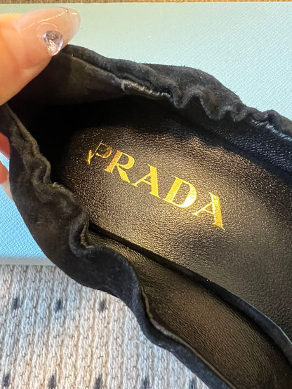 Prada 25ss Black Pointed Toe Low-Cut Heels in Suede 580371