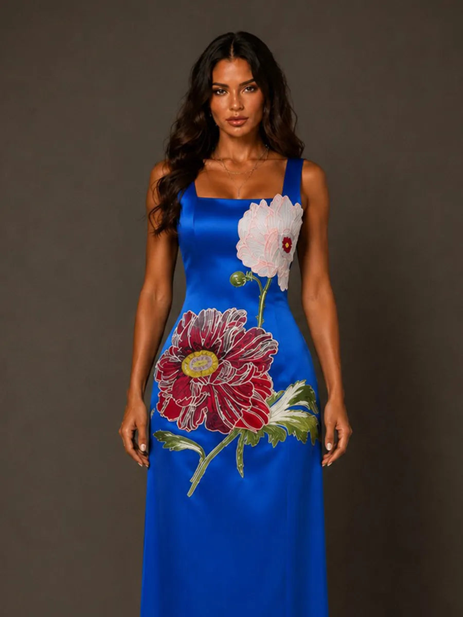 Eloisa Maxi Dress with Embroidered Large Floral Panels