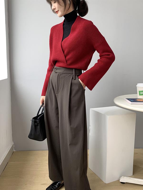 Stylish 6 Colors Knitting V-Neck Asymmetric Sweater