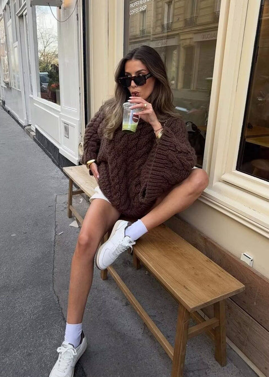 Chunky Cable Knit Sweater In Chocolate Brown