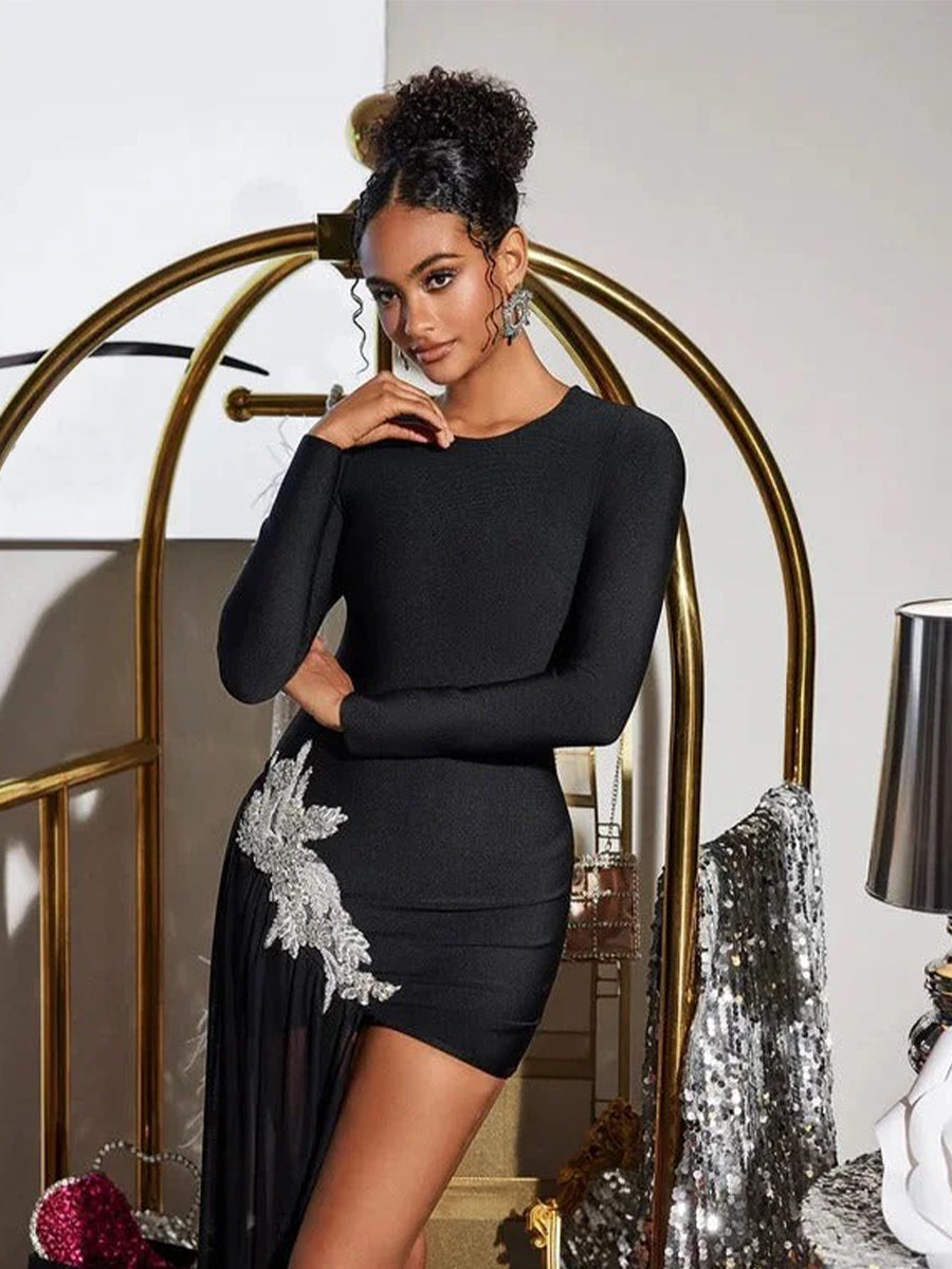 Duald Long Sleeve Crystal Bandage Dress