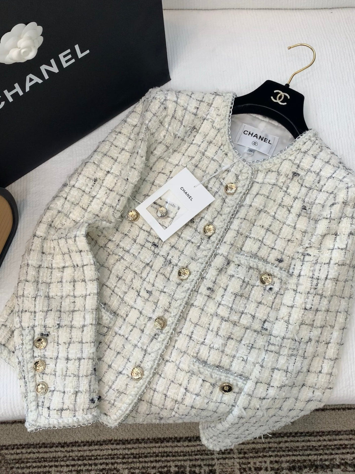 CC  Tweed Plaid White Jacket