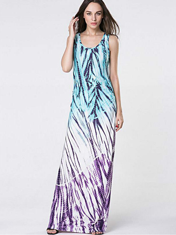 Casual Female Dress Plus Size Woman Dress Max Sleeveless O-Neck Vestido Printing