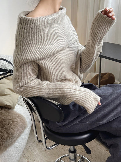 Casual Loose Long Sleeves Solid Color Lapel Sweater Tops