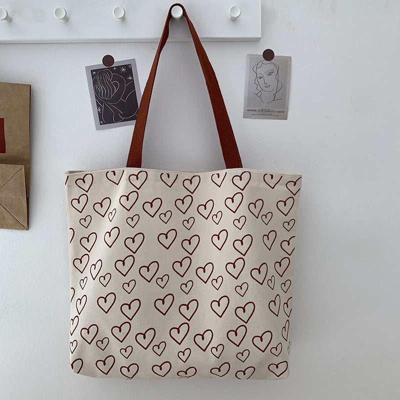 Heart Print Canvas Bag