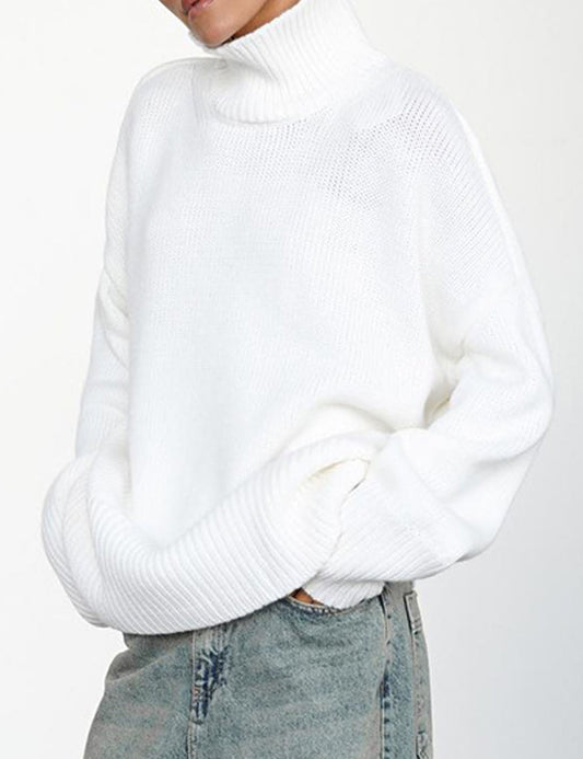 Casual High Neck Solid Color Pullover Sweater