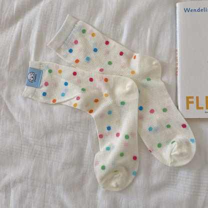 Rufia - Colorful Polka Dot Striped Mesh Crew Socks