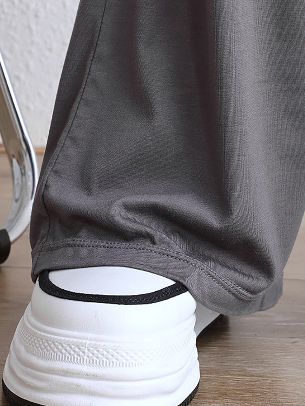 Simple Wide Leg Loose Elasticity Solid Color Casual Pants Bottoms