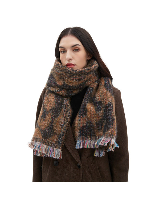 Scarvii - Jacquard Leopard Printed Scarf with Short Tassels