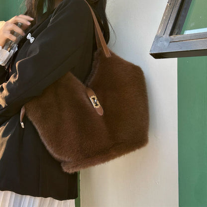 Vintage Fuzzy Large Capacity Commuter Tote Bag