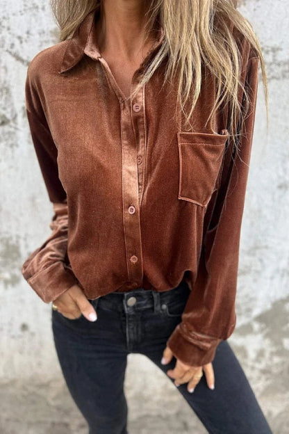 Women's Fashion Gold Velvet Lapel Shirt