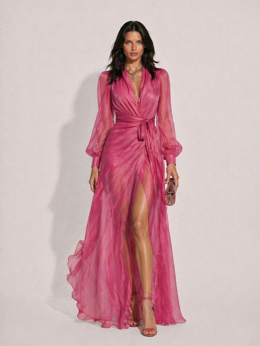 Coraline V-Neck Slit Mesh Maxi Dress
