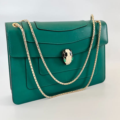 Bvlgari Emerald Green Leather Medium Serpenti Forever Shoulder Bag