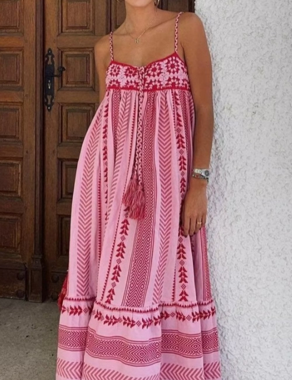 Elegant Printed String Maxi Dress