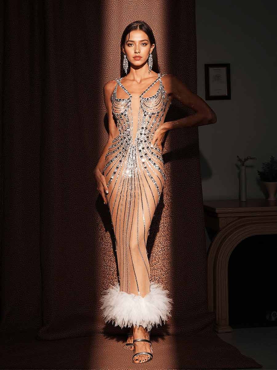 Elodie Tulle Trimmed Sequin Maxi Dress