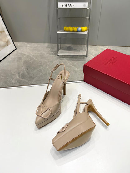 vlogo signature all beige calfskin slingback platform pump 120mm