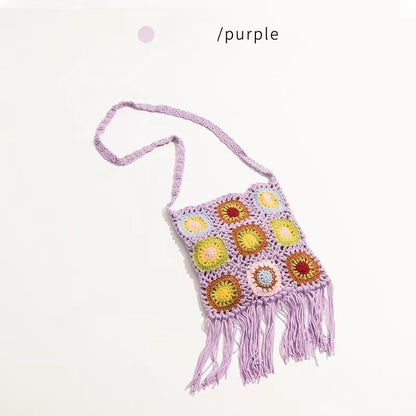 Crochet Granny Square Bag Grandma Grid Hand Hook Bag