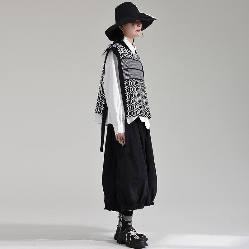 Black White Striped Knit Vest
